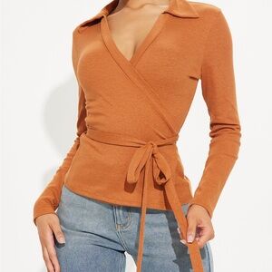 Fashion Nova Rust Wrap Top